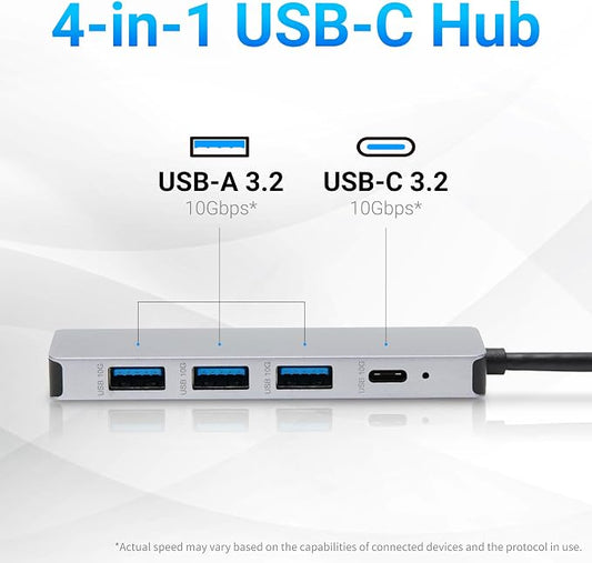 Amazon Basics USB 3.2/3.1 Gen 2 Multiport USB C Hub Dock, 10Gbps, USB-C to 1xUSB-C/3xUSB-A, Works with Windows/Mac, Silver, Black