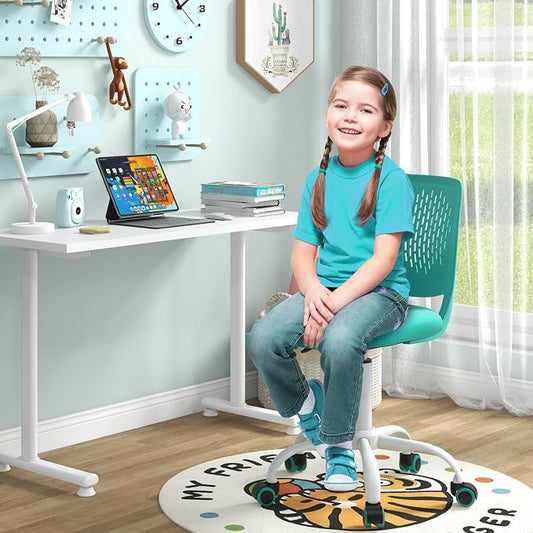 Giantex Kids Desk Chair, Armless Mesh Children Study Seat, Swivel Teen Desk Computer Chair with Adjustable Height & Lumbar Support, Turquoise