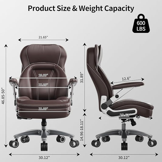 Big and Tall Office Chair, Heavy Duty Desk Chair with 5D Arms, Adjustable Lumbar Support & Height, Tilt Function, PU Leather High Back Ergonomic Executive Computer Chair