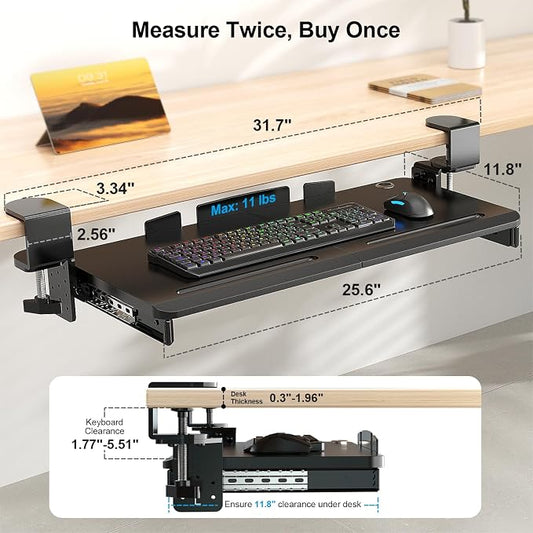Supcline Keyboard Tray Under Desk with 60° Swivel C-Clamp & Height Adjustment for Corner Desk, 25.6 x 11.8 in Slide Out Keyboard Mouse Platform for l-Shaped & L-Shaped Table, Pull Out Keyboard Drawer