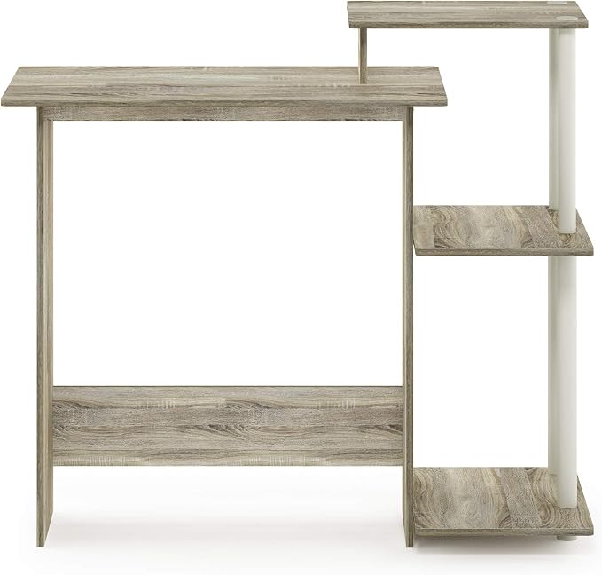 Furinno Efficient 29-Inch Oak Computer Desk with Side Shelves, Gaming Desk with 3 Open Shelves, Home Office Desk, for Home Office, Study Room, Dorm, Bedroom, Light Oak