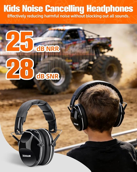 ZOHAN 032 Kids Noise Canceling Headphones - 25dB NRR Kids Ear Protection Earmuffs for School, Monster Jam, Fireworks, Travel, Air Show, Concert, Autism - Black