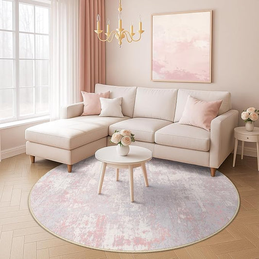 RELEANY Washable Area Rugs 8ft Non-Slip Modern Abstract Soft for Living Room Entryway Bedroom Kitchen, Print Pattern, Grey Pink