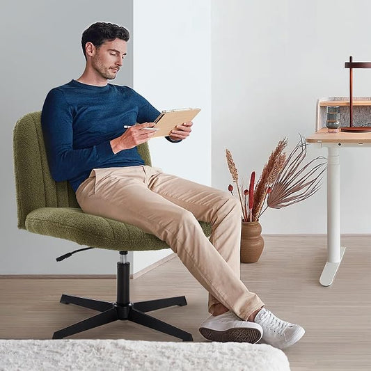 IWMH Criss Cross Chair, Cross Legged Office Chairs no Wheels, Armless Wide Seat Desk Chair with Adjustable Height for Home, Vanity, Bedroom (Green)