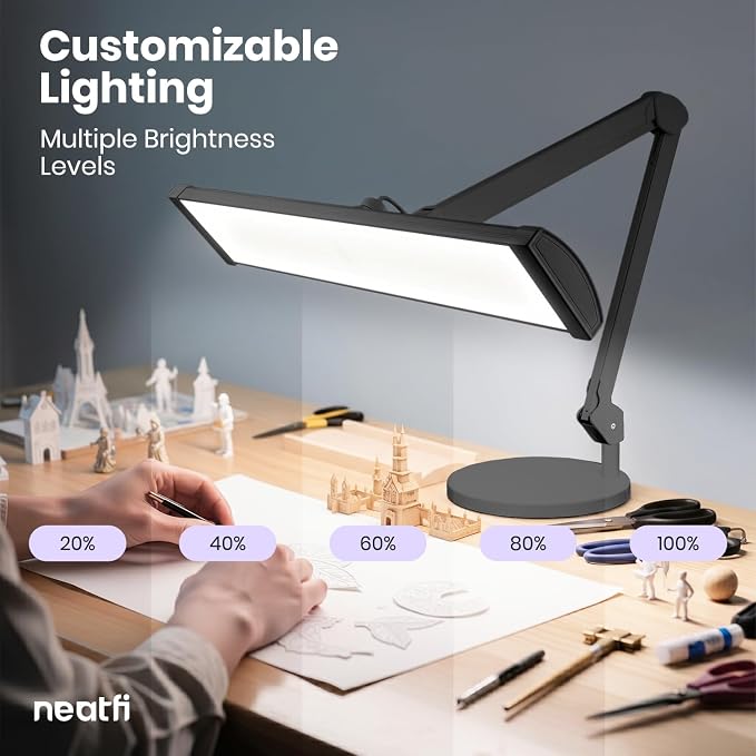 Neatfi 3,500 Lumens LED Desk Lamp – 45W Dimmable Task Light | 3 Light Modes | 540 SMD LEDs | Touch Control | Adjustable Arm | Reading, Craft, Workbench & Office (Black-3, 26-Inch Wide Shade)