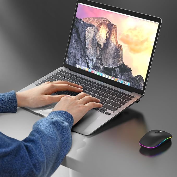 RaceGT LED Wireless Mouse with Type-c Charging Port, 2.4G Rechargeable Slim Silent Mouse with USB & Type-c Receiver, 3 Adjustable DPI for Laptop, Deskbtop, MacBook, PC