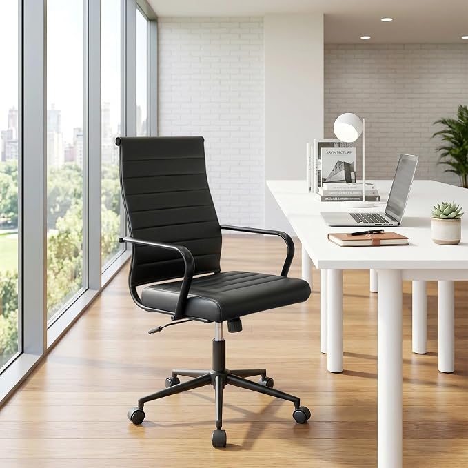 Okeysen Leather Office Desk Chair, Conference Room Chairs Executive Chair Ribbed, Ergonomic Height Adjustable Swivel Rolling Chair for Home Office