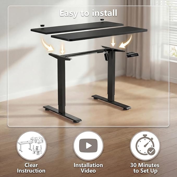 Electric Standing Desk 63 x 24 Inches Adjustable Height Sit Stand Up Desk for Home Office Computer Workstation Memory Preset with Wheels, Black