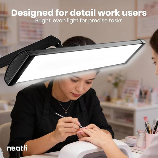 Neatfi Ultra 3,500 Lumens LED Desk Lamp with Clamp – 45W, 270 SMD LEDs, Shadow-Free | Adjustable Brightness | Task Light for Nail, Craft & Office (Black, 26-Inch Wide Shade)