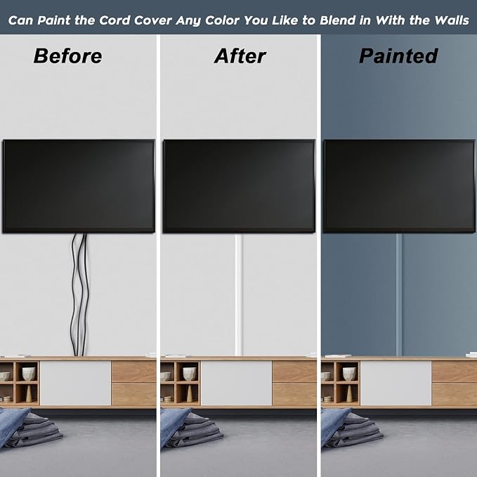 TV Cable Hider - 62.8in PVC Cord Hider Cable Management Wall, Paintable Cord Concealer for Wall Mounted TV, Cables Raceway White Wire Hider, Wall Wire Covers for Cords, 4* L15.7in *W1.2in *H0.59in