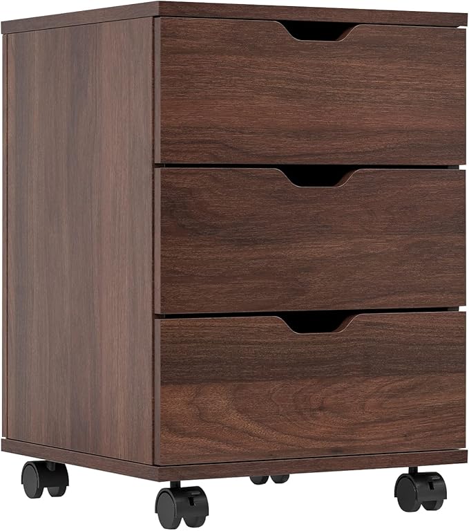 Farini Wood File Cabinet for Home Office,Under Desk 3 Drawer Mobile File Cabinet(Black,(Brown,Non-Assembled)