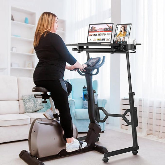 Enayplon Small Standing Desk with Wheels, Portable Treadmill Desk, Rolling Desk Adjustable Height for Laptop, Mobile Standing Table for Walking Pad, Bedside Table