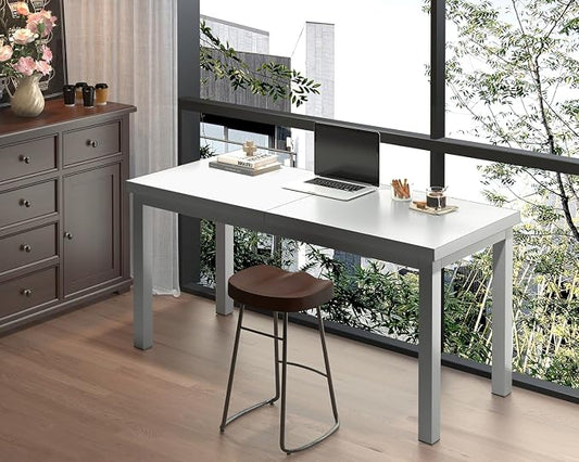 Modern 47 Inch Wood Computer Desk with Thick Desktop - Gaming, Writing Table for Home Office, Study, Work, Student & School Use, Simple Style, White