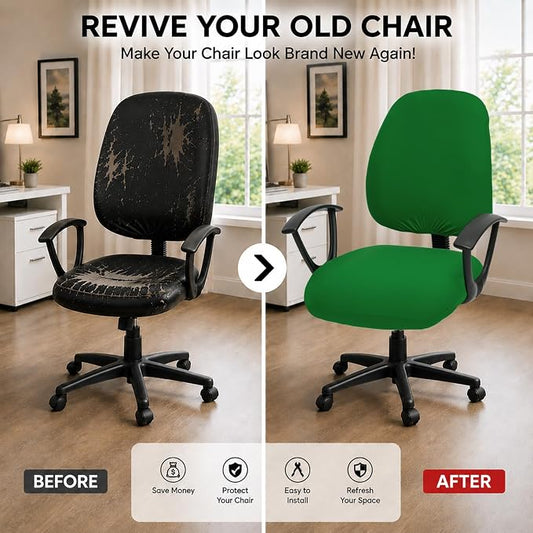 Super Stretchable Separate Office Chair Seat Covers - Universal Spandex Computer Chair Slipcover - 180GSM Washable Rotating Backrest Coverings & Cushion Protectors for Dogs, Cats, Pets