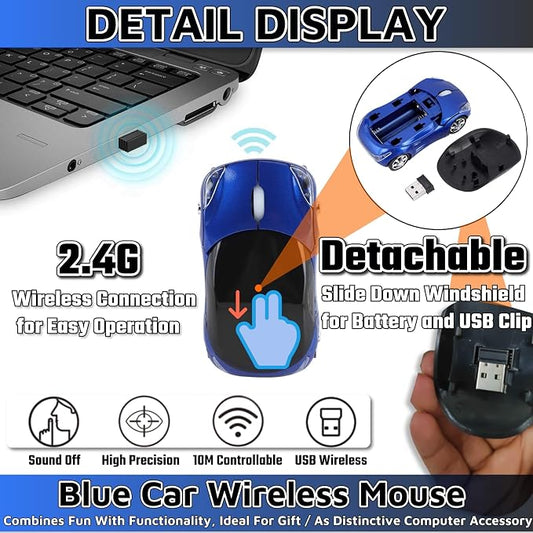 HuGuWdy Blue Cute Wireless Mouse,2.4G with USB Reciver 1600DPI Car Mouse for Computer Laptop Tablet for Windows for Mac OS for Christmas(Blue)