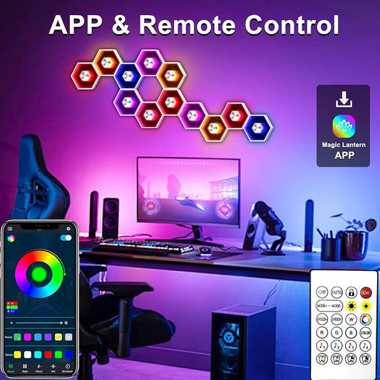 10 Pack Hexagon Lights Wall RGBW Panel - Hexagonal Led Lights Room Decor Wall Lights,with Smart APP Music Sync Honeycomb Shape Panels Hexagon for Gaming Lights Bedroom Children Decor