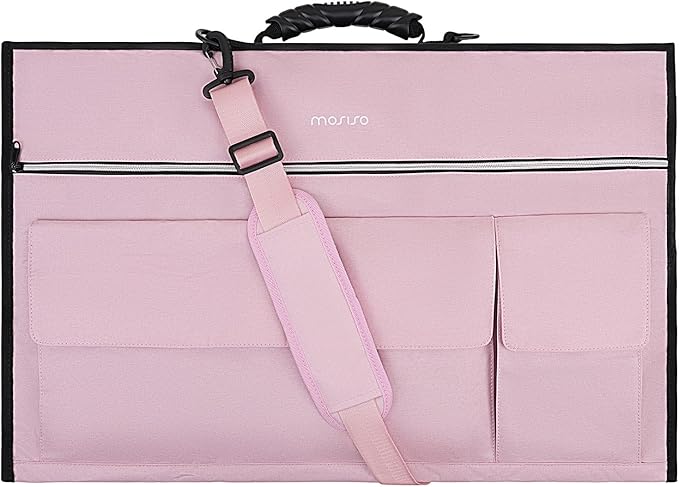 MOSISO Monitor Carrying Case, 27 inch Padded Monitor Travel Bag Cover Case, Protective Computer Monitors Handbag Dust Covers with Adjustable Shoulder Strap & 3 Pockets for 27 inch Monitors, Pink