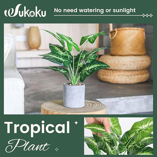 16" Small Fake Plants Artificial Tropical Faux Plants Indoor Desk Plant for Home Office Kitchen Shelf Sage Green Decor