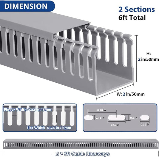 ZhiYo 2x2in Server Rack Cable Management Raceway, Cable Duct Kit, Electrically Safe PVC for Network Wire Management, Open Slot Cord Hider for Computer Under Desk, Grey