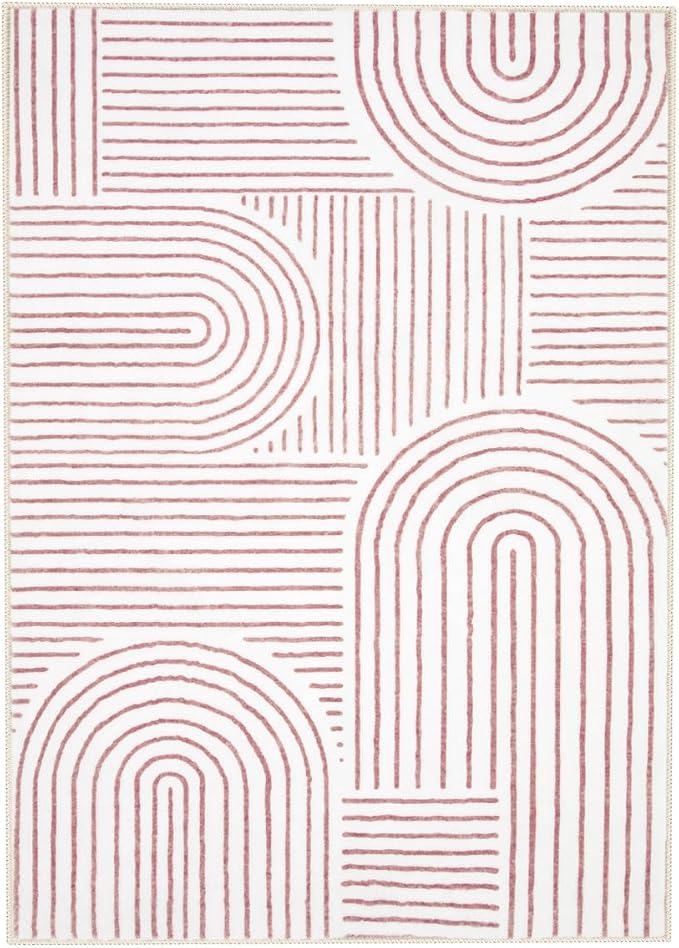 Lahome Abstract Washable Area Rugs 5x7, Soft Pink Rugs for Living Room Ultra-Thin Non-Shedding Bedroom Rug, Modern Throw Rug Large Carpet for Dining Room Office Darrell (5'x7',Pink/White)