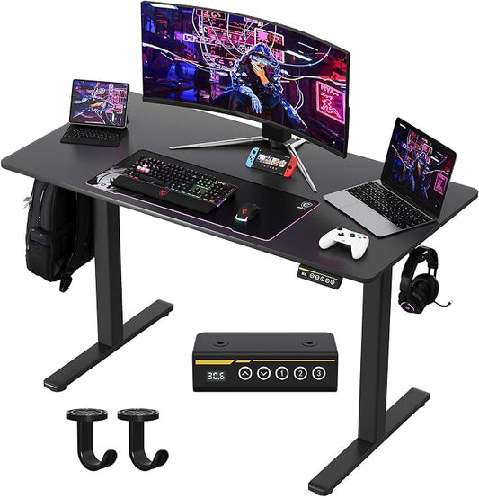 Electric Standing Desk,48x24 Inches Adjustable Height Stand up Desk, Sit Stand Home Office Desk with Splice Board, 3 Preset Heights,Equipped with Hooks,Ergonomic Computer Desk Workstation,Black