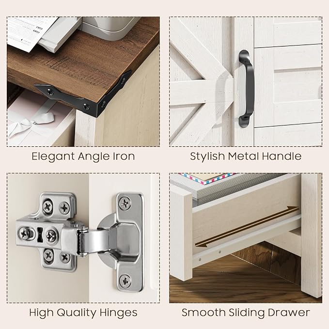 Halitaa 5 Drawer Storage Cabinet, Office Storage Cabinet with Door and Adjustable Shelf, Large Farmhouse Printer Stand for Home Office, Rustic White