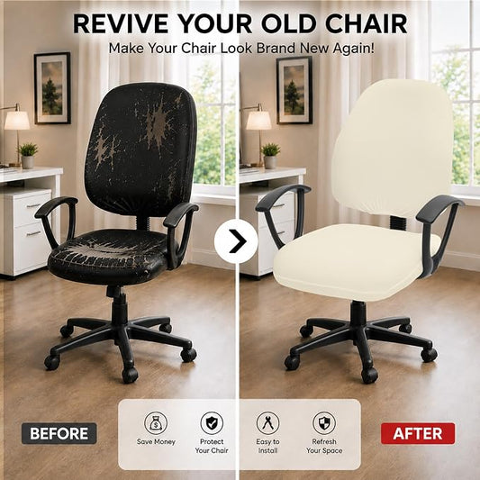 DIVA EN CAMINO DEC Stretchable Desk Office Chair Seat Covers - Universal Stretch Computer Chair Slipcover - Washable Rotating Backrest Coverings & Cushion Protectors for Dogs, Cats, Pets, Cream