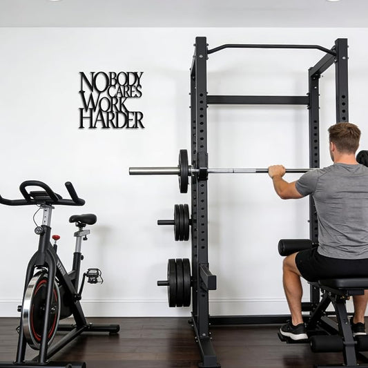 Motivational Black Metal Wall Art Home Gym Decor Inspirational Wall Decor for Office,Dorm,Living Room,Bedroom,Bathroom-Nobody Cares Work Harder,Man Cave Decor Gym House Warming Gifts for Men Women