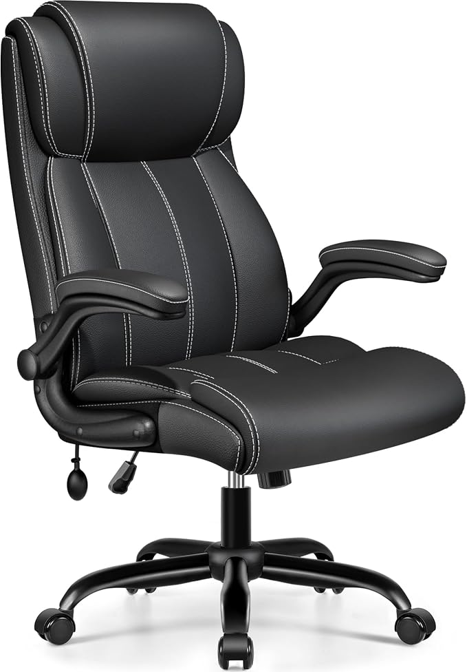 BESTFAIR Ergonomic Office Chair - Desk Computer Chair, Leather High Back Executive Chairs with Adjustable Lumbar Support & Flip Up Arms, Black 6 Pack