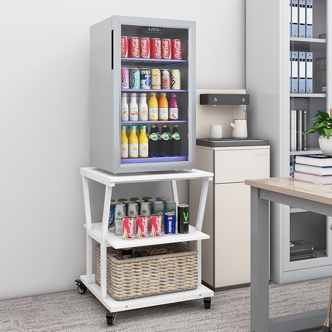 Natwind 3-Tier Large Printer Stand,23.6"x23.6"x29.5" Heavy-Duty Printer Table Cart with Paper Storage Shelf & Wheels,Ideal for Home Office Laser Printers, Copiers (White)