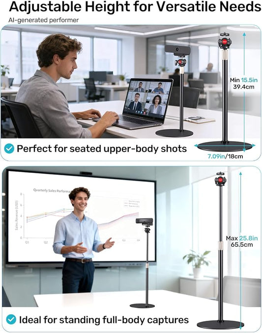 Webcam Stand for Desk, Raise Height Desktop Stand with Adjustment for Logitech Webcam C920 C922 BRIO, 360°Rotatable Ballhead Desktop Tripod for Live Streaming/Video Calling with 1/4" Thread