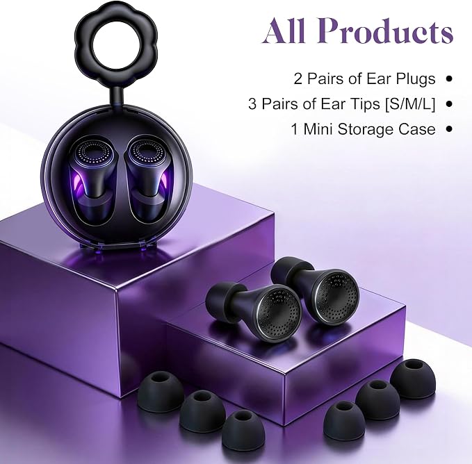 Ear Plugs for Noise Cancelling Reduction - with Cleaning Case Soft Silicone Noise Cancelling Ear Plug for Studying, Reading and Focus, Reusable with 8 Ear Tips (Black)