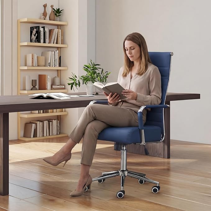 JOMEED Office Desk Chair, Leather Conference Room Chairs with High Back,Wheels and Arms,Blue