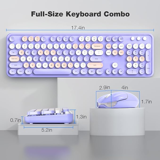 Dilter Wireless Keyboard and Mouse Combo, 104 Keys Full-Sized Typewriter Keyboards, 2.4 GHz USB Receiver Plug and Play, for Windows, PC, Laptop, Desktop (Purple Colorful)