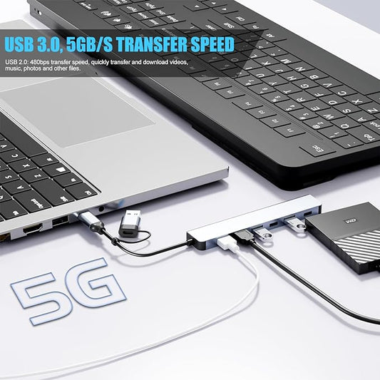PANPEO Aluminum 7 in 1 USB C & USB Hub with USB 3.0, USB 2.0 Ports for PC/Laptops/MacBook Pro/Air/iMac/iPad and More Devices