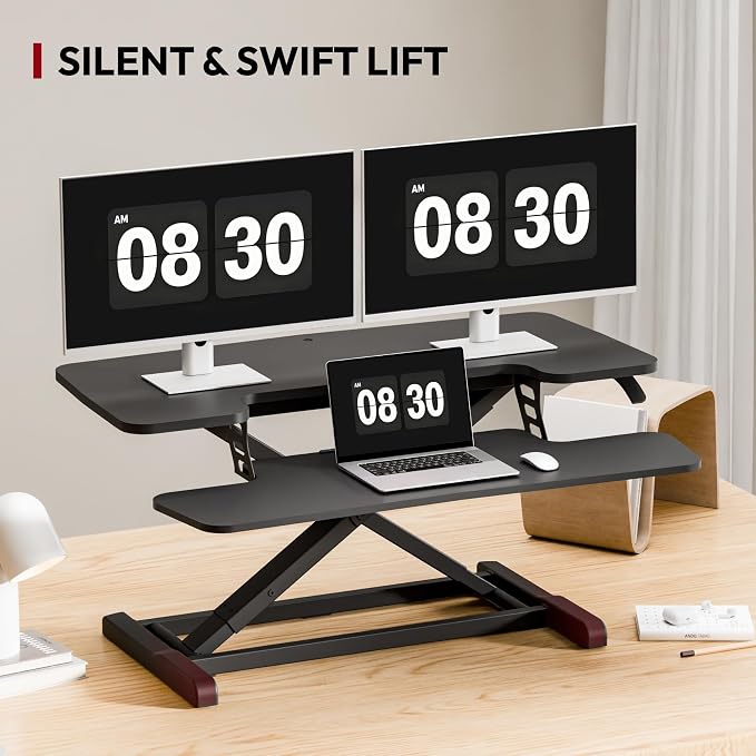 SANODESK 36" Standing Desk Converter, Adjustable Sit to Stand Desk Riser with Effortless Lifting for Home Office, Desk Topper for Dual Monitors, Computer Lift with Keyboard Tray, Black