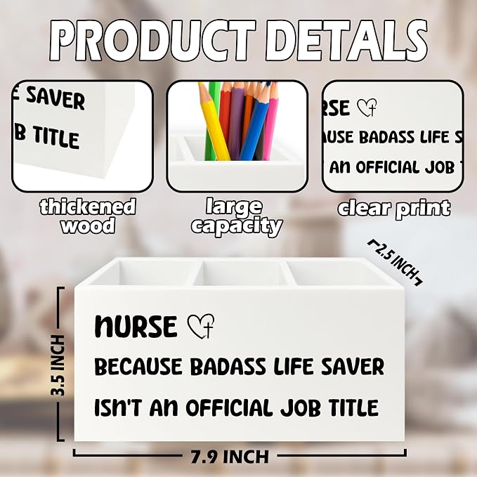 Funny Nurse Pen Pencil Holder Organizer for Desk, Nurse Office Decor, Nursing Week Gifts, Nursing Gifts for Women Female Nurses Wooden Box Sign for Office Workplace Desk Tabletop Decorations