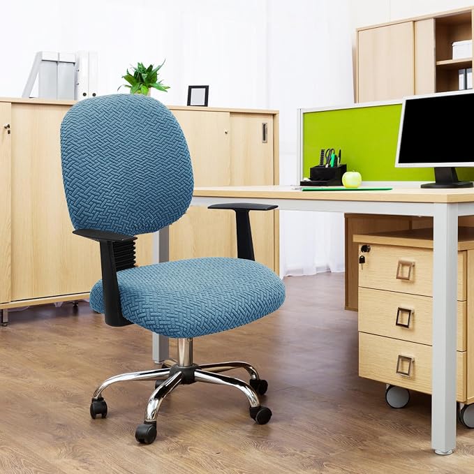 MIFXIN Computer Office Chair Cover Stretch Elastic Slipcover 2 Piece Jacquard Washable Computer Chair Covers Furniture Protector for Office Home, NO Chair Only Covers (Blue)