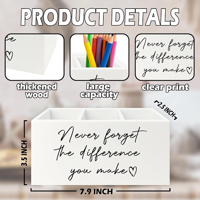 Difference Maker Gift Pen Pencil Holder Organizer for Desk, Thank You Gifts for Teachers Coworkers, Never Forget the Difference You Make Wooden Box Sign for Office Desk Tabletop Decorations