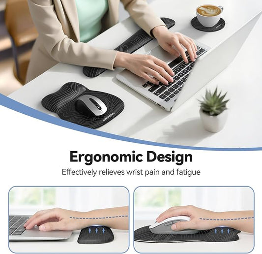 TECKNET Gel Mouse Pad with Wrist Rest, 3 in 1 Keyboard Wrist Rest for Pain Relief, Non-Slip PU Base & Easy Typing, Ergonomic Mousepad Set for Office & Home