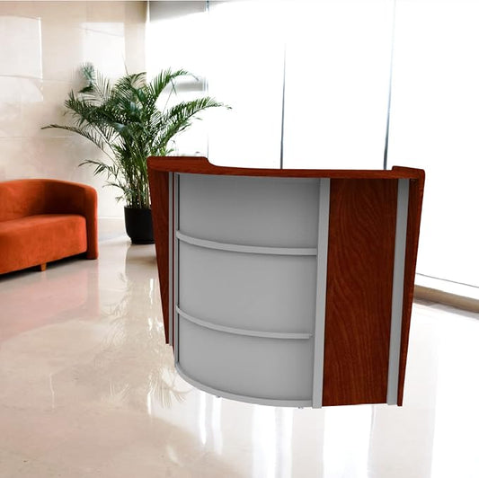 Linea Italia ZUC293 Corner Modern Office Reception Desk with Counter, Tool-Free Assembly, Reception Counter for Lobby, Salon, 48" x 48", Cherry