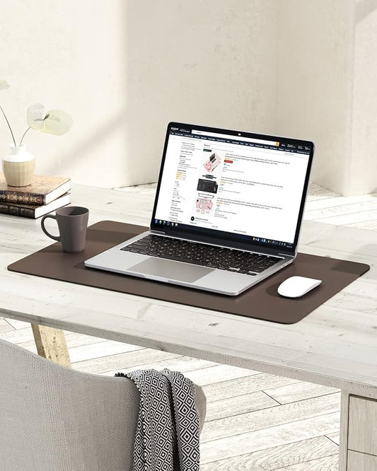YSAGi Non-Slip Leather Desk Pad, Waterproof Laptop Computer Desk Keyboard Mat, Table Protector Blotter Mat, Large Mouse Pad for Office/Work/Home/Decor(Dark Brown, 23.6" x 13.7")