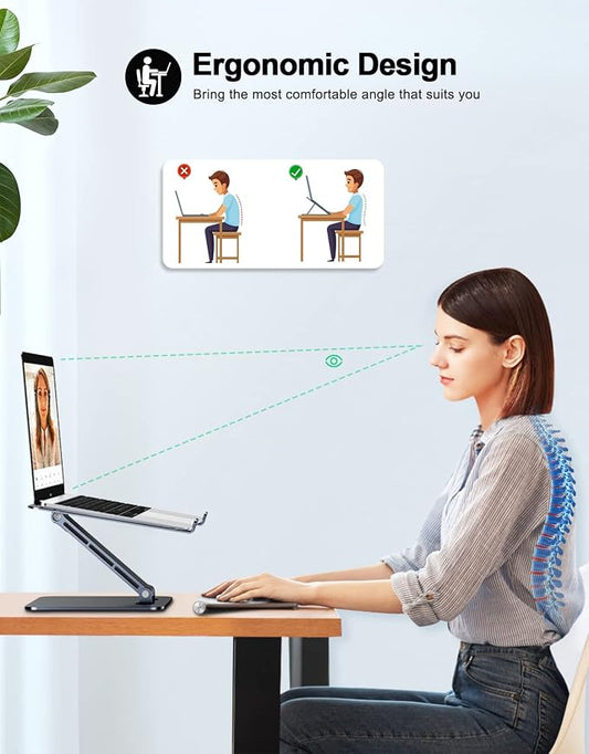 RIWUCT Foldable Aluminum Alloy Laptop Stand for Desk, Height Adjustable Ergonomic Computer Stand, Portable Laptop Riser Holder Printer Stand Compatible with MacBook Pro Air/HP/Dell 10-16", Black