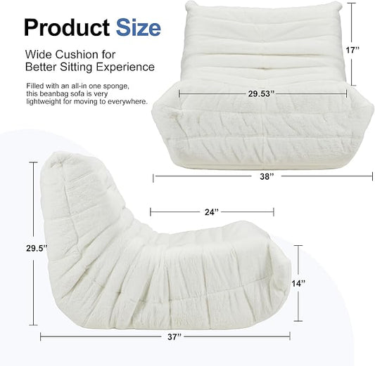Hobestluk Adults Bean Bag Chair Faux Fur BeanBag Couch for Living Room | White Plush,Ergonomic Design,Memory Foam,UltraSoft,Anti-slip Bottom,No Assembly Required,Decorative Style for Living Room