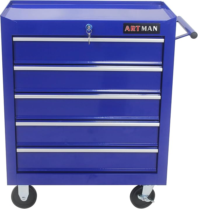 RYH 5 Drawers Rolling Tool Chest & Tool Box on Wheels | Heavy Duty Metal Cart with Ball Bearing Drawers | Fits US General Tool Box for Garage Storage (Blue, 5 Drawers(29.9" H × 24.2" W × 12.9" D)