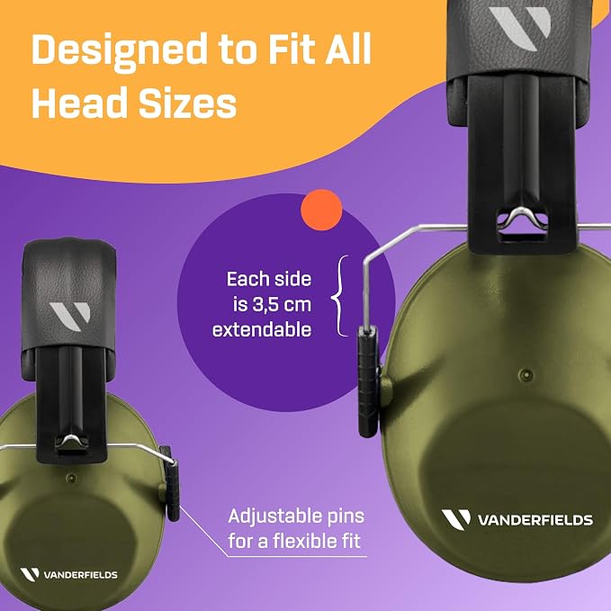 Vanderfields - Hearing Protection Ear Muffs - Over 31 dB (2K Hz) Broad Noise Cancelling Sound Reduction - Adults & Teens