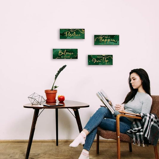 FENCORDAR 4 Piece Green and Gold Wall Decor Set Motivational Wall Decor Inspirational Wooden Signs for Bedroom Bathroom Women’s Office Abstract Elegant Art for Home or Office Decoration 10X4 Inches