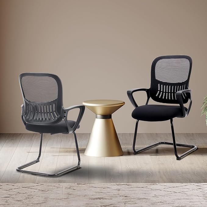 DUMOS Office Desk Chair with Sled Base Set of 6, Ergonomic Executive Mesh Computer Chairs with Lumbar Support for Home Bedroom Waiting Reception Guest Student