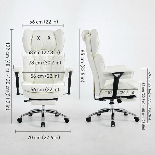 Efomao Big & Tall Desk Chair, Wide Executive Office Chair with Footrest White