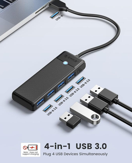 ORICO USB 3.0 Hub, 4-Port USB Hub with 6Ft Long Cable, Ultra Slim USB Splitter for Laptop MacBook Pro, iMac, Surface Pro, XPS, PS5,PC, Flash Drive, Mobile HDD